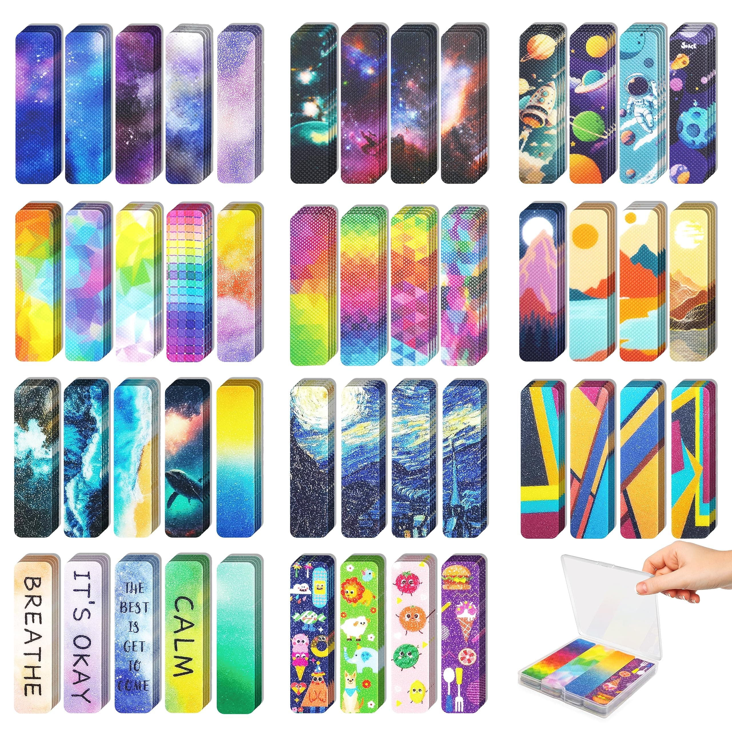 48 Pieces Unique Calming Strips for Anxiety Sensory Stickers - 2 Textured Surface Patterns - Office & Classroom Desk - Relieves Stress for Adults and Teens