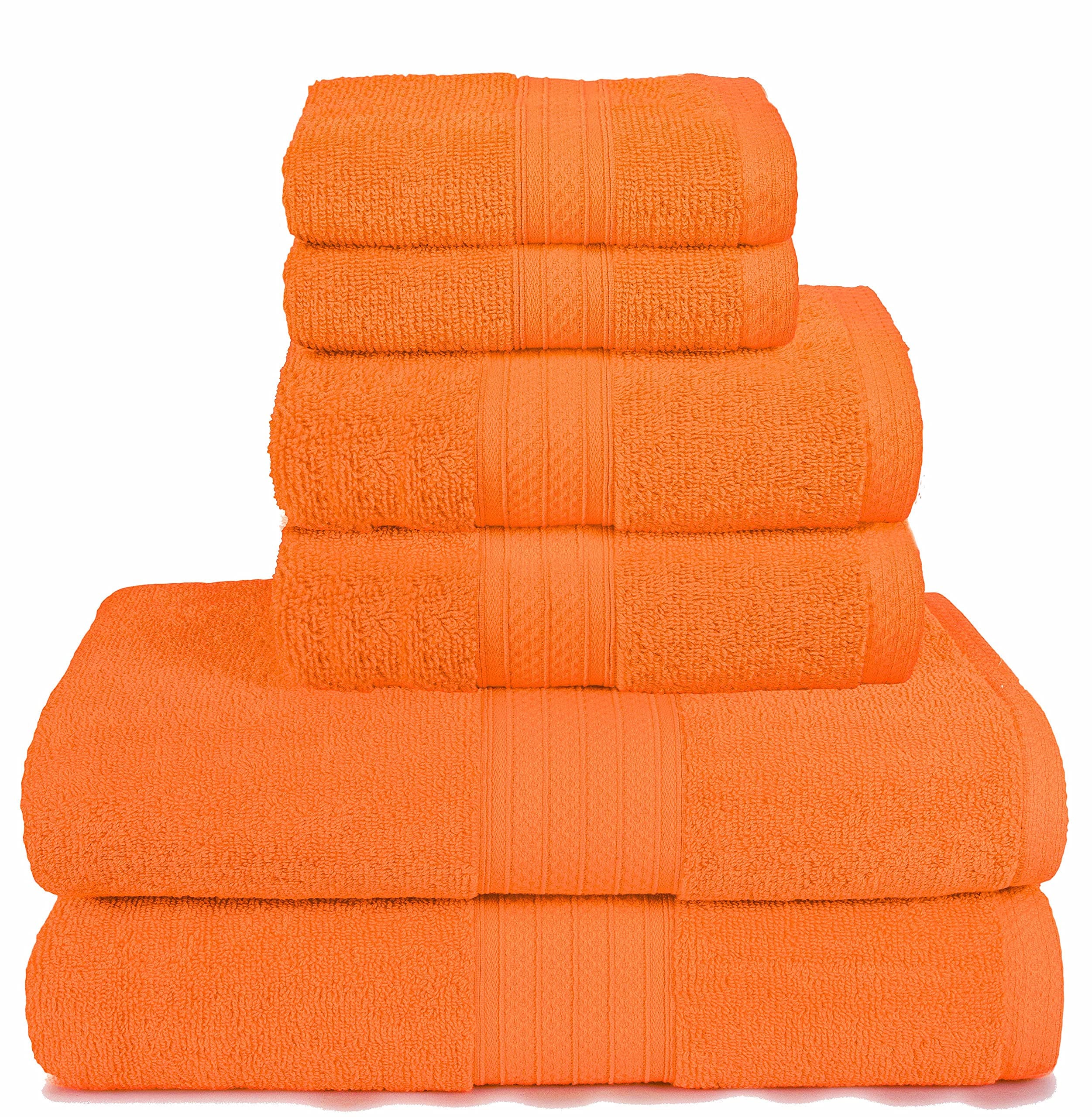 GLAMBURG 6 Piece Towel Set, 100% Combed Cotton - 2 Bath Towels, 2 Hand Towels, 2 Wash Cloths - 600 GSM Luxury Hotel Quality Ultra Soft Highly Absorbent Towel Set for Bathroom - Orange