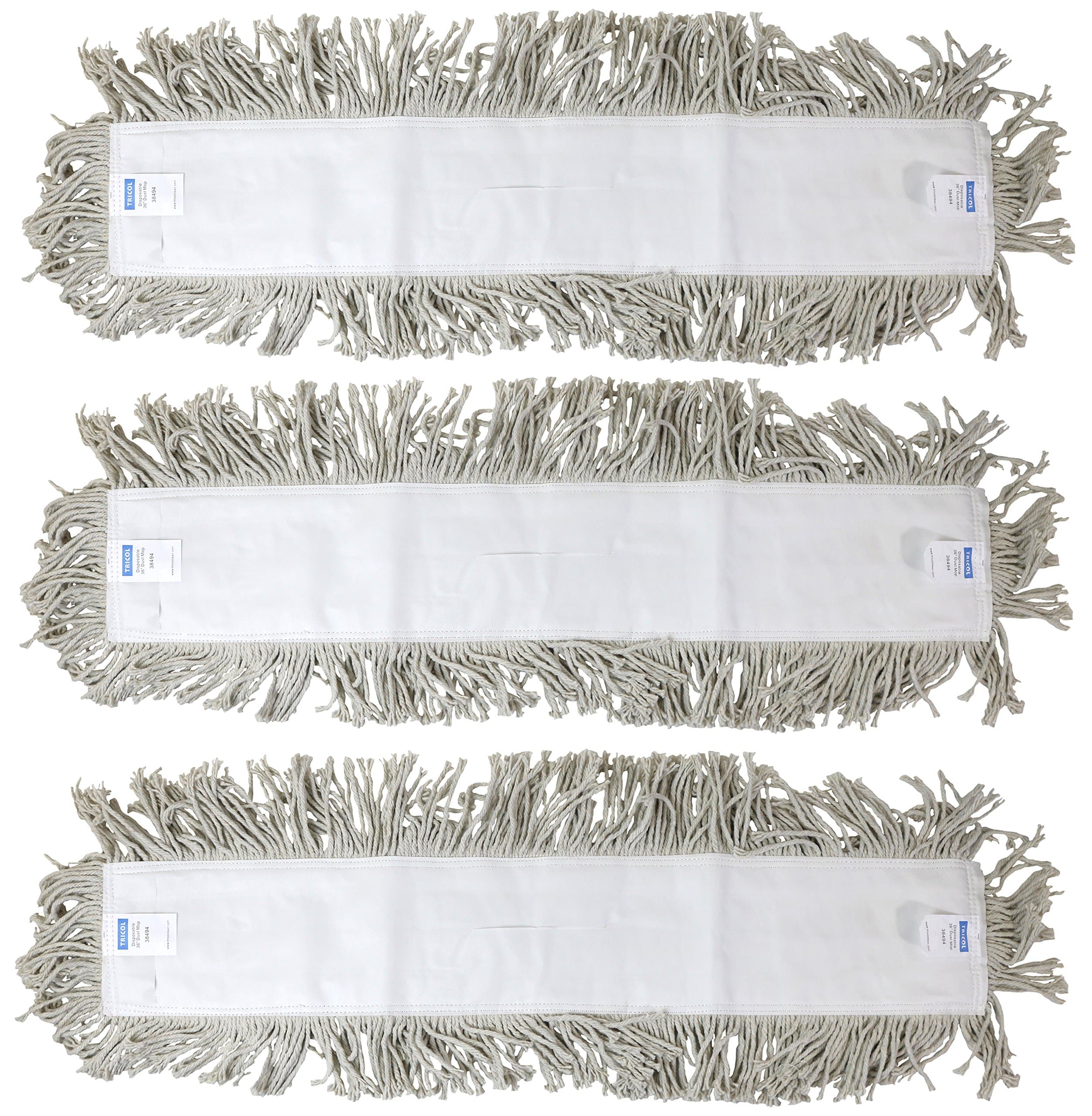 Tricol 38494 Disposable Replacement Dust Mop Head, Cotton, 5.5 x 36-Inch, 3-Pack