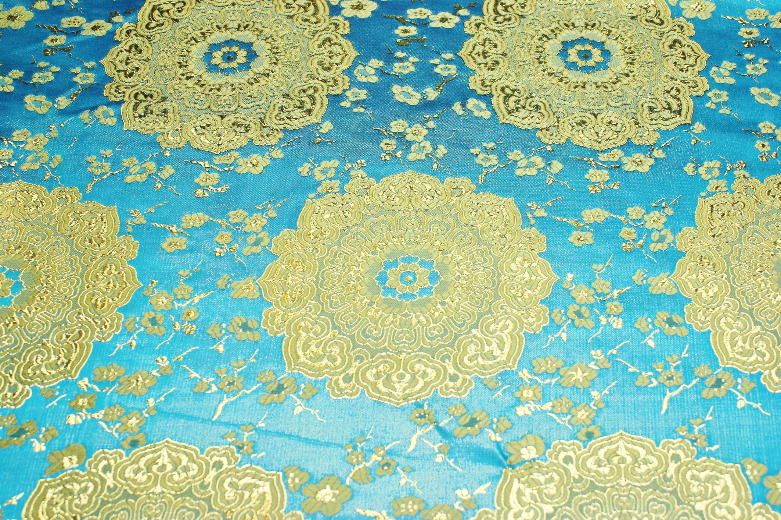 Turquoise Gold Jacquard Brocade Fabric with Beautiful Floral Pattern, Fancy Brocade Fabric in 12 Colors
