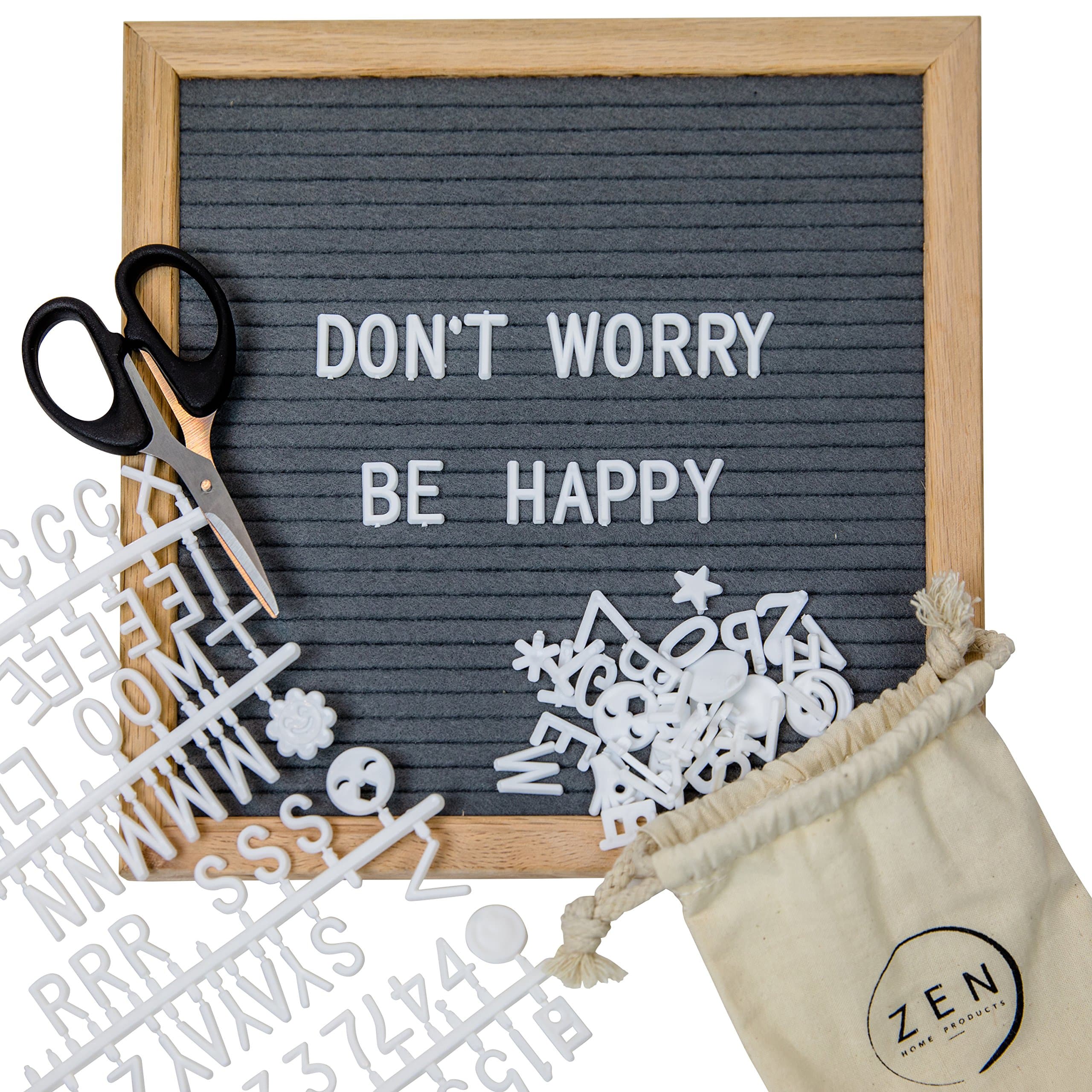 Felt Letter Board - Gray 10x10 Felt Board with 360 Changeable Letters, Letter Bag and Small Cute Scissor - This Wooden Felt Board Has a Kick Stand and Wall Mount - Perfect for Present or Celebration