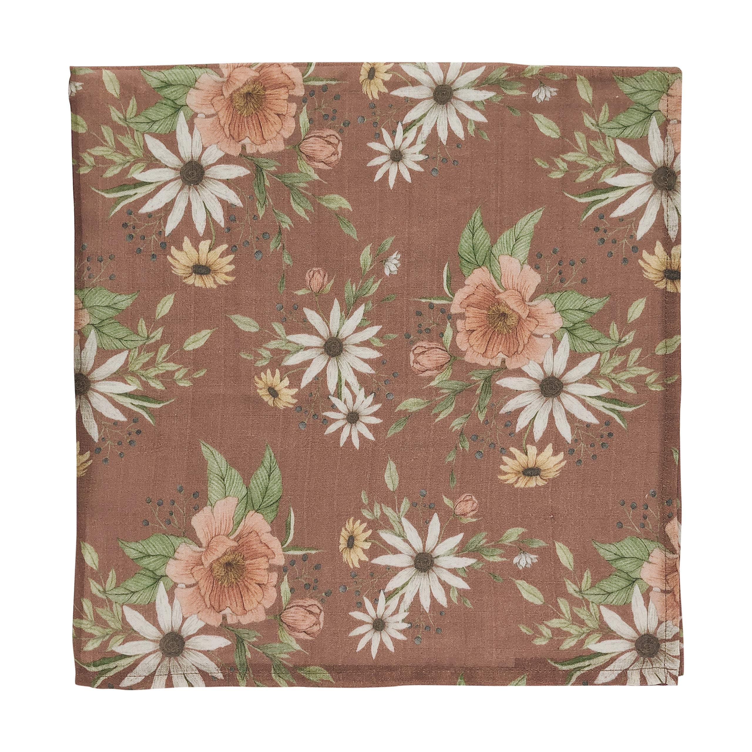 The Mini Scout Spring Blossom Swaddle Soft Muslin Nursery Blanket for Newborn Baby Girl Clay