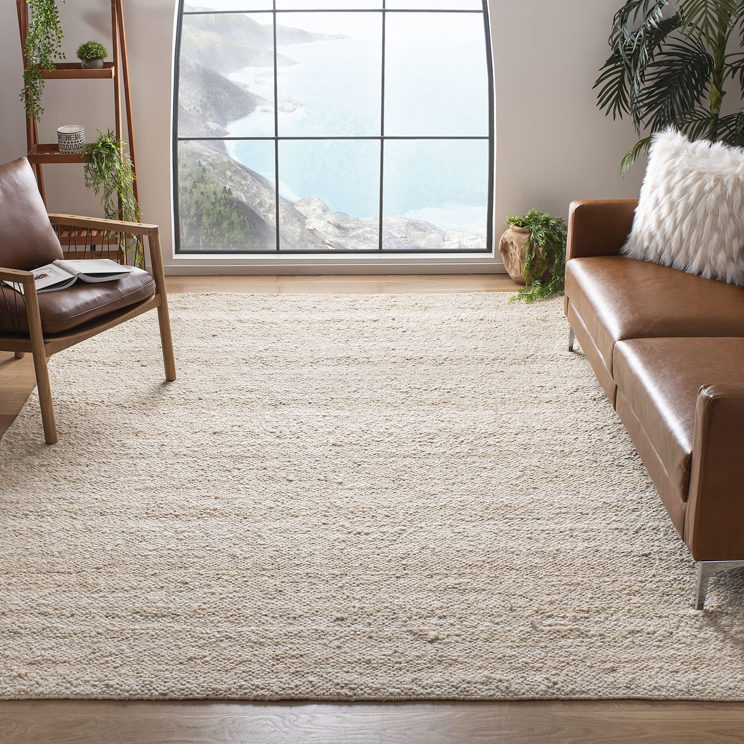 SAFAVIEH Area Rug 8x10 - Natura Collection - Large - Ivory, Handmade Wool, Ideal for Living Room, Bedroom, Dining Space (NAT263A)