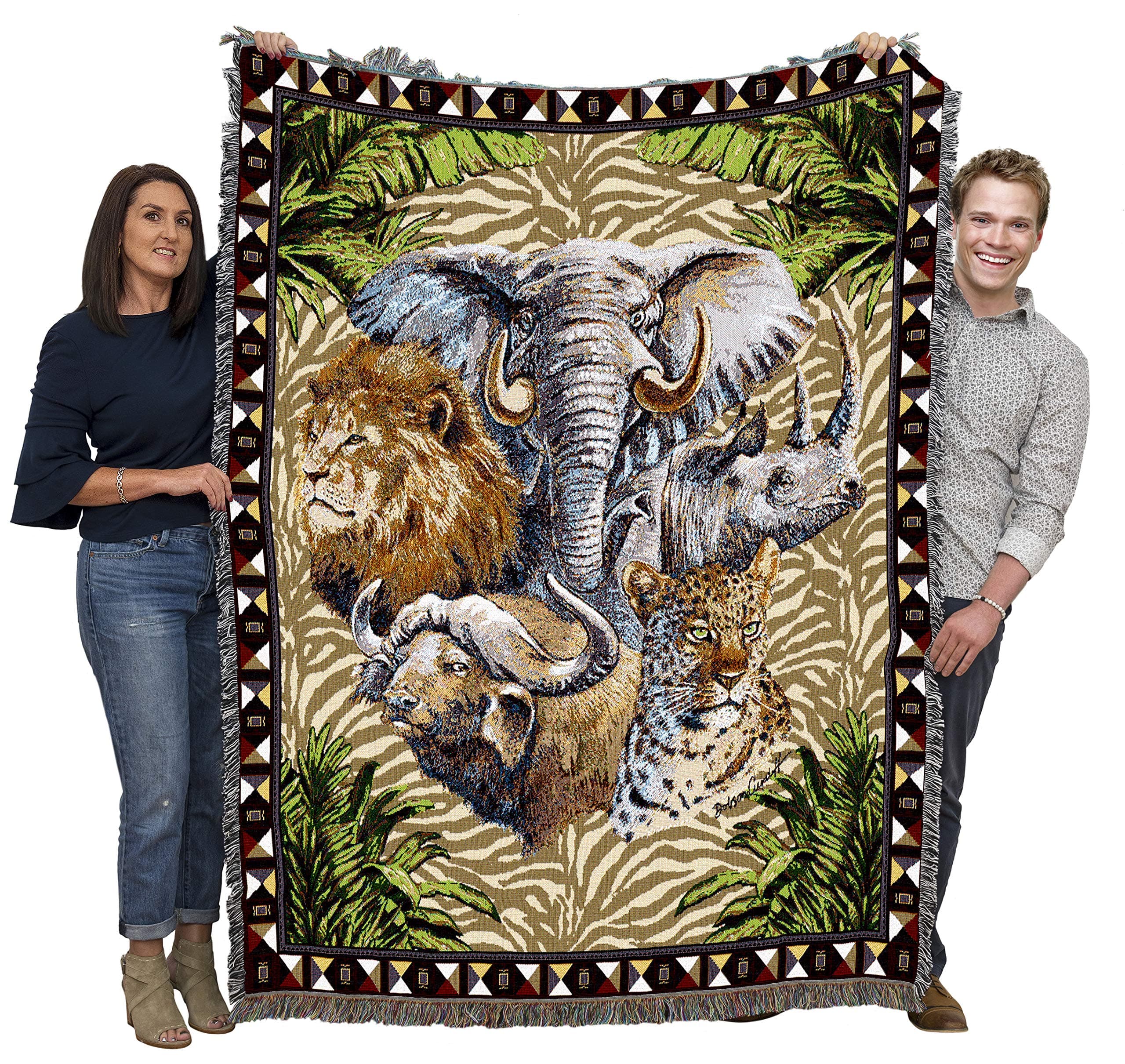 Pure Country WeaversBig Five Safari Blanket by Katie Dobson Cundiff - Gift Tapestry Throw Woven from Cotton - Made in The USA (72x54)
