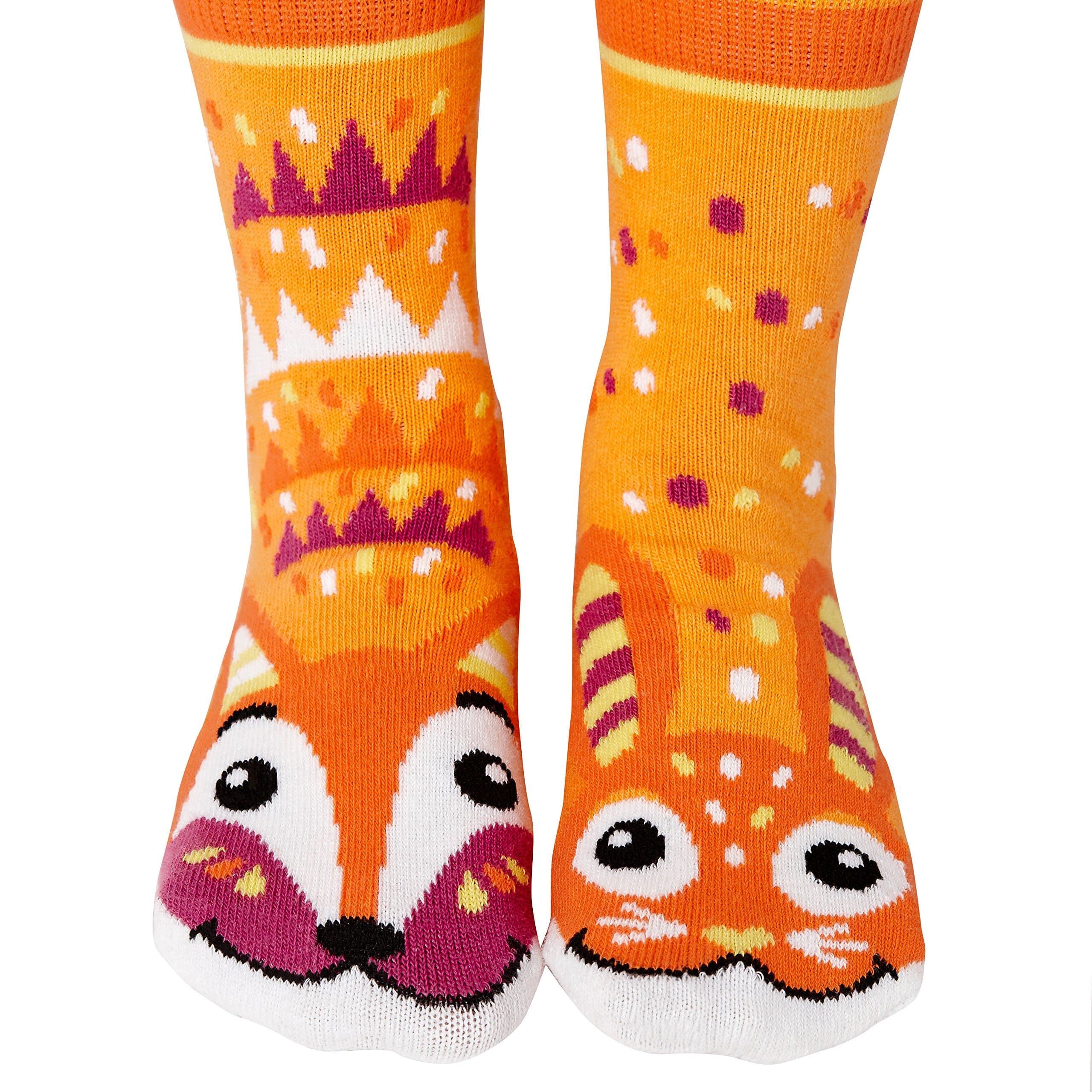 Kids Fox and Bunny Mismatching Modern Geometric Socks with No Slip Treads