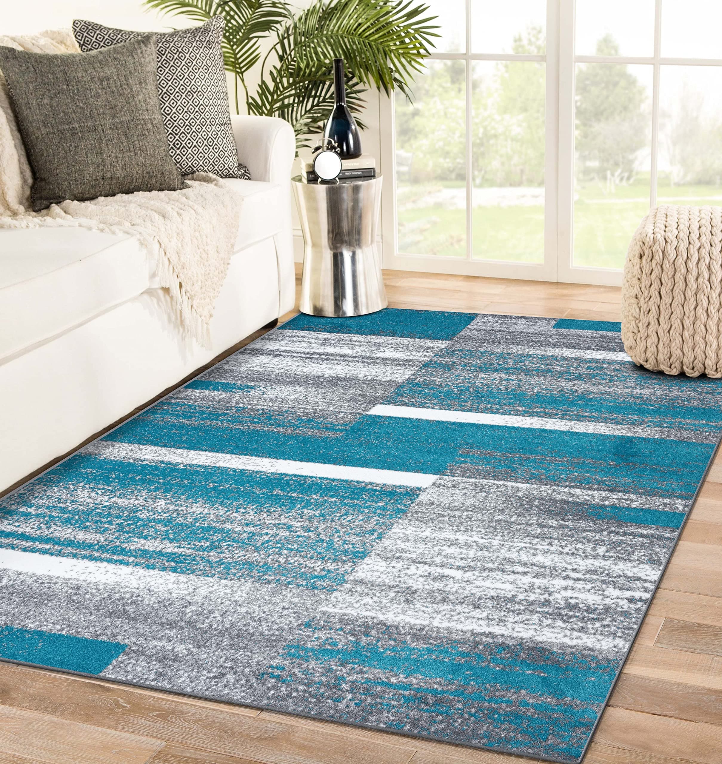 LUXE WEAVERS Turquoise 2x3 Art Deco Abstract Geometric Area Rug, Medium Pile, Stain-Resistant Carpet