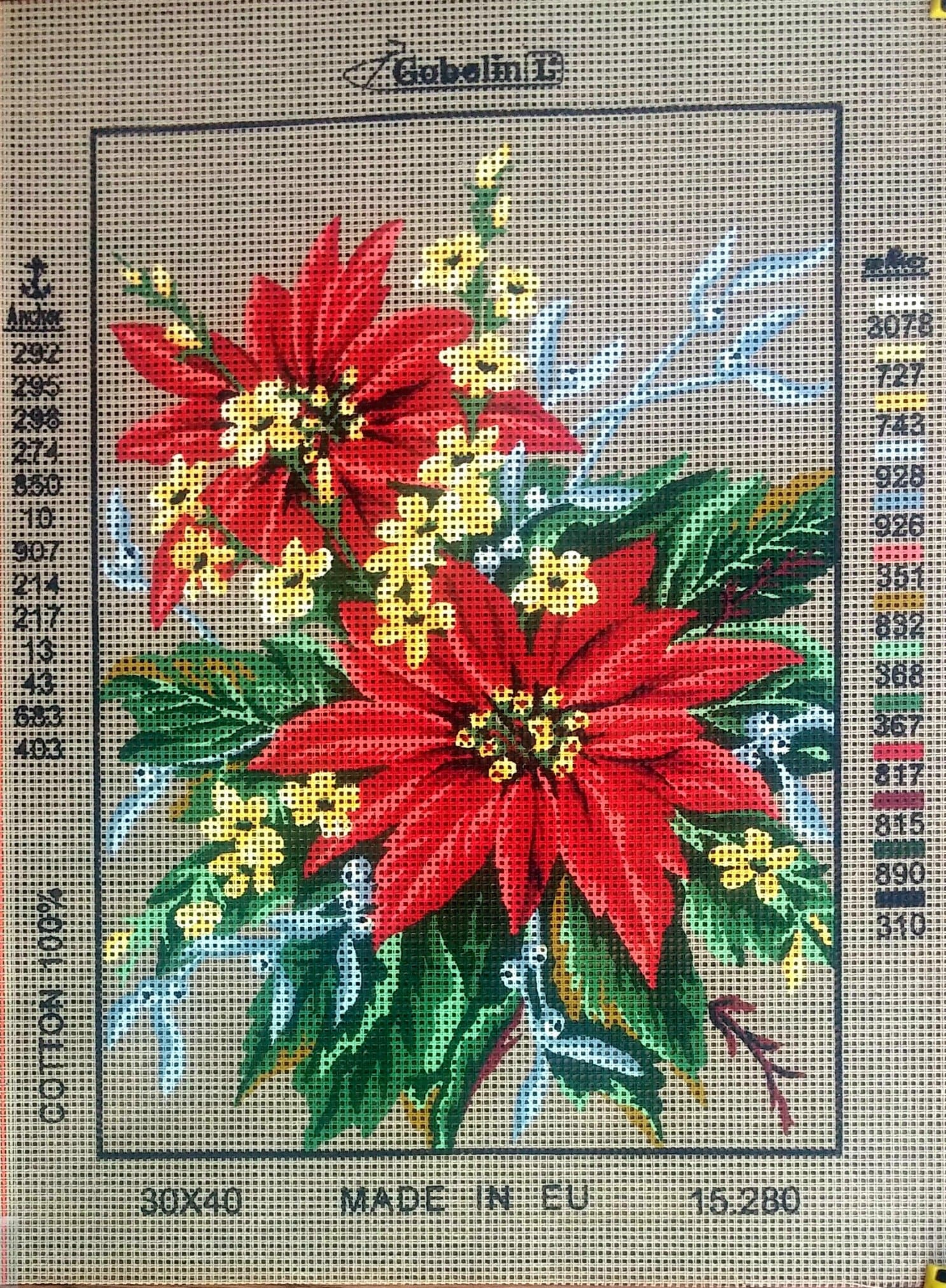 POINSETTIA NEEDLEPOINT CANVAS FROM GOBELIN L #15.280