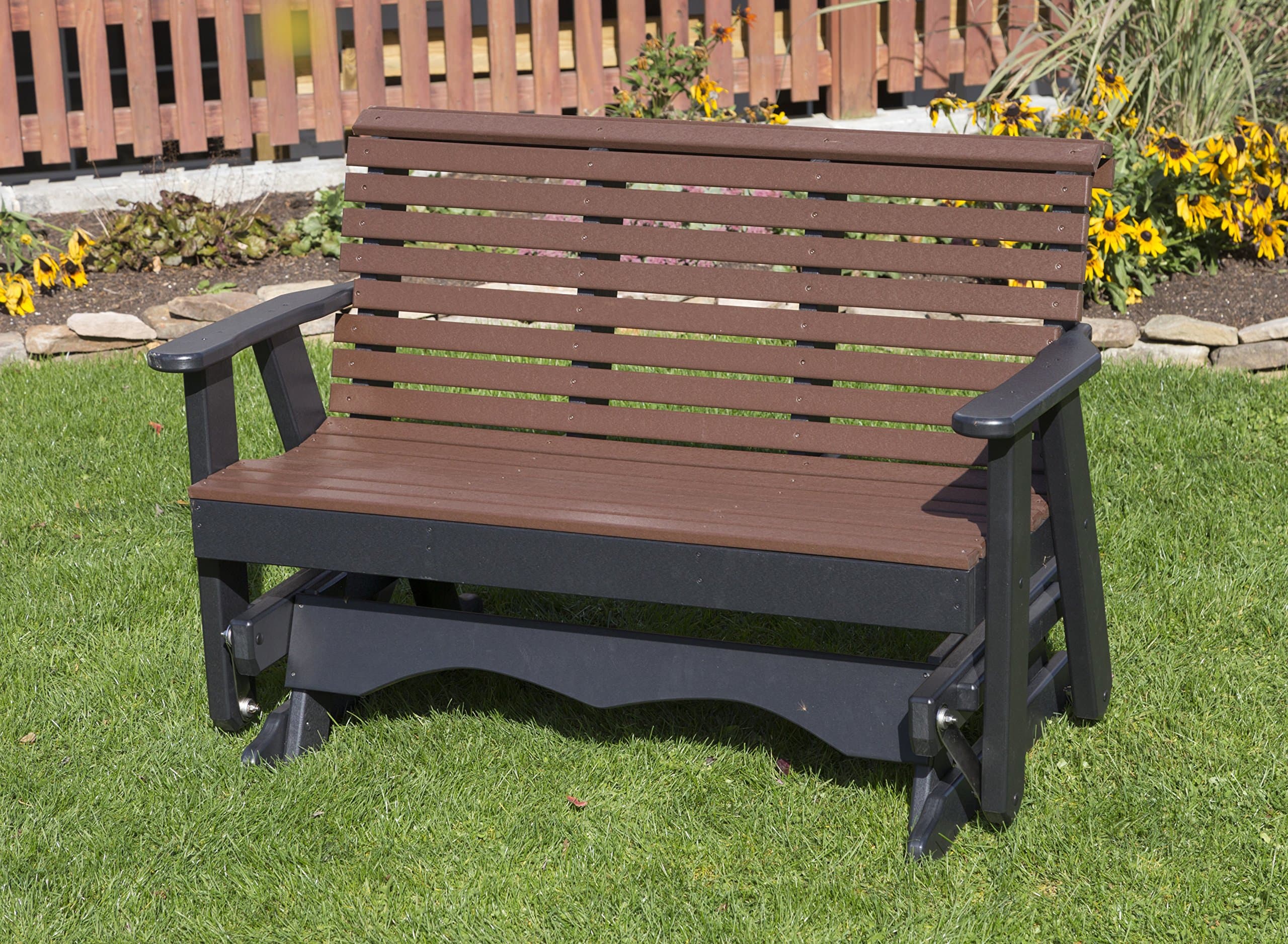 5FT Glider Amish Handmade in USA Poly Lumber wood Lancaster series Signature Roll Back Porch Glider Heavy Duty Everlasting PolyTuf HDPE with No wood fibers and 1000 lbs Limit,Stainless Steel hardware