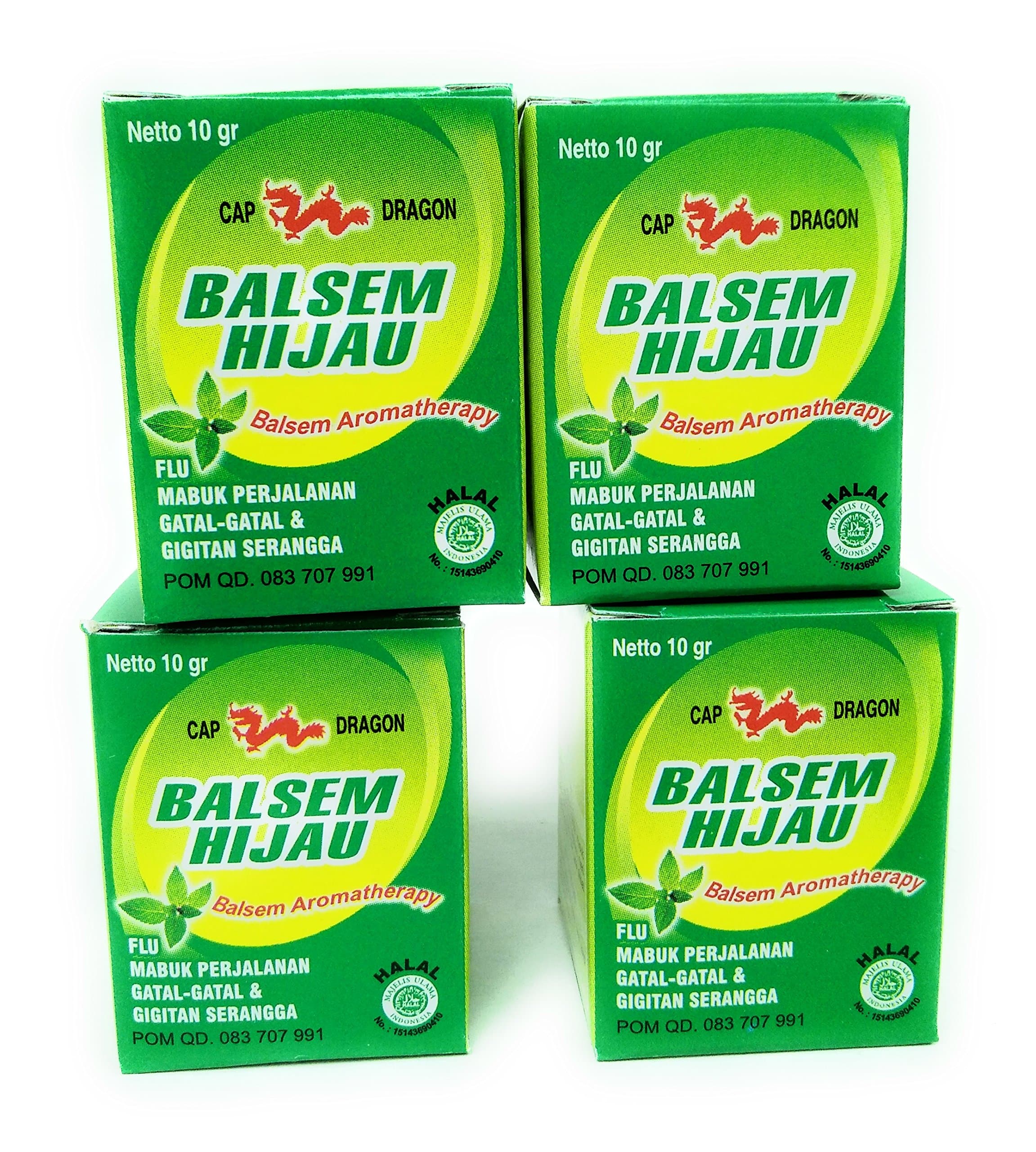 Balsem Gosok Hijau Green Balm, 10 Gram (Pack of 4)