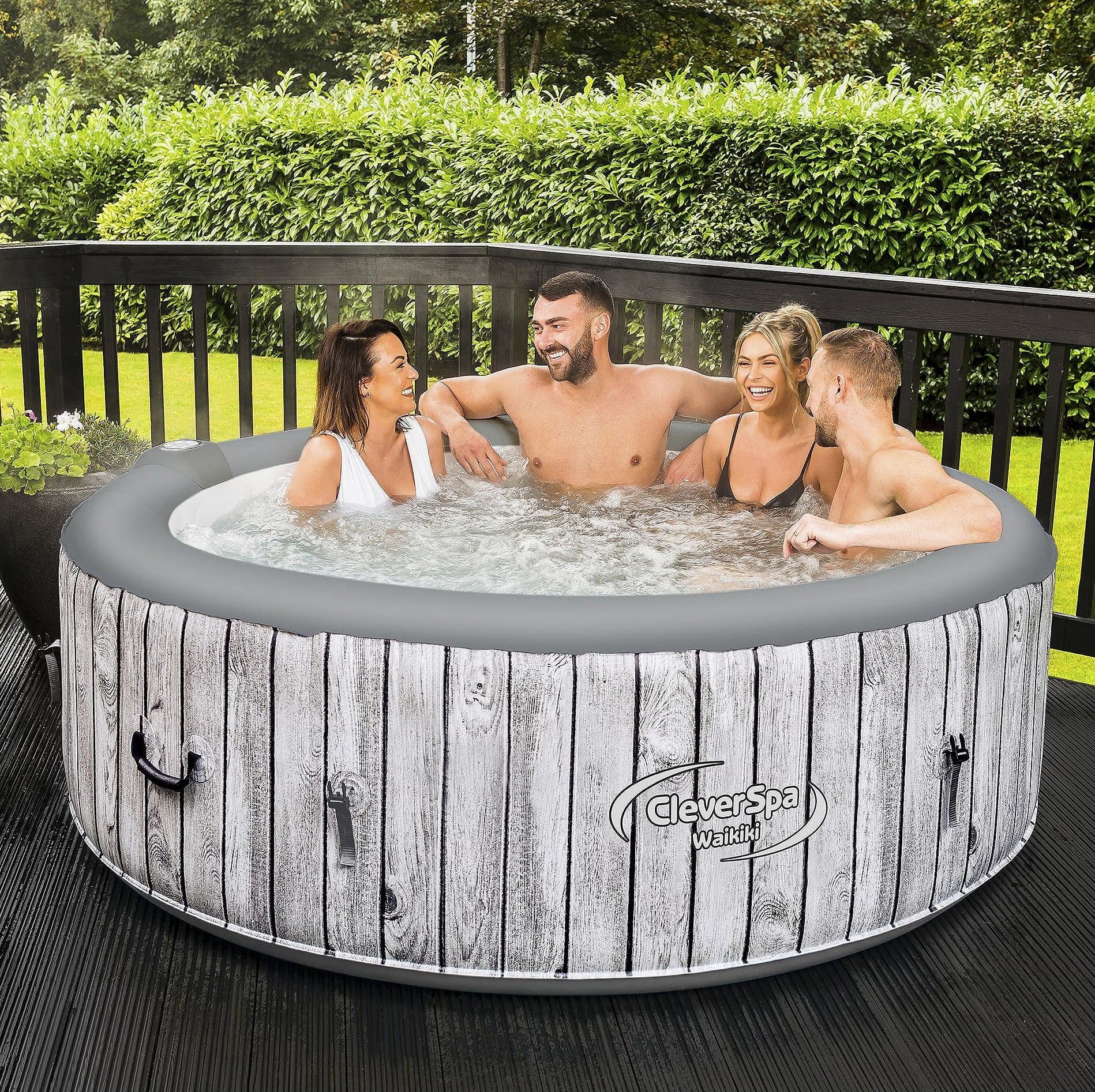 CleverSpa NEW Waikiki 6 Person Round Inflatable Hot Tub Spa (Wood Effect)