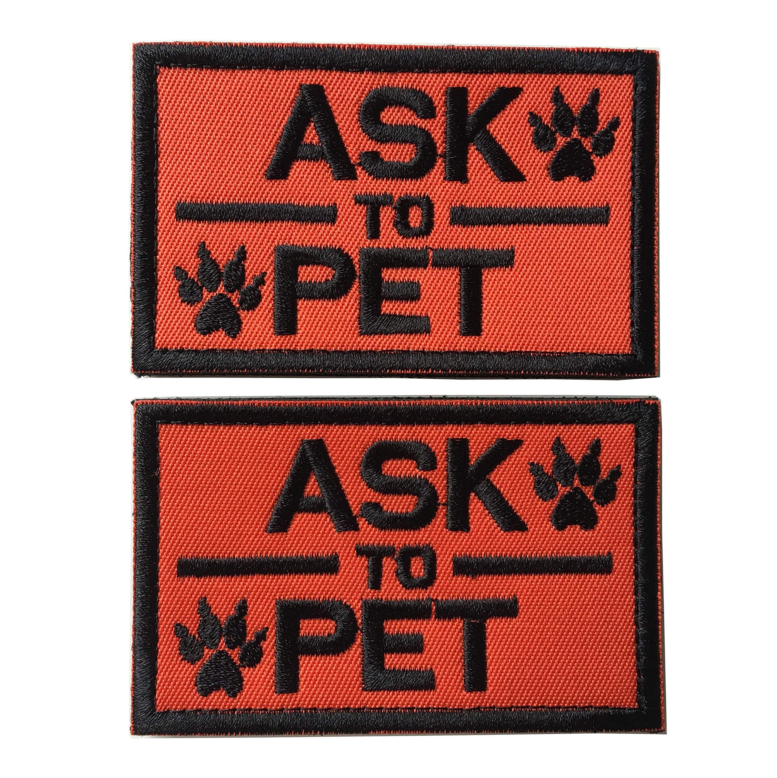 Set of 2 Service Dog/Ask to Pet Embroidered Tactical Patch Badge for Dog Pet Tactical K9 Harness Vest (Ask to Pet Orange)
