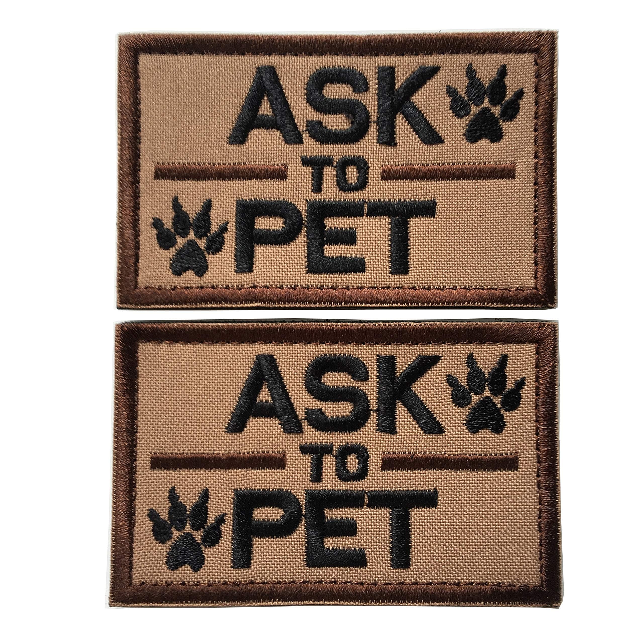 Set of 2 Service Dog/Ask to Pet Embroidered Tactical Patch Badge for Dog Pet Tactical K9 Harness Vest (Ask to Pet Brown)