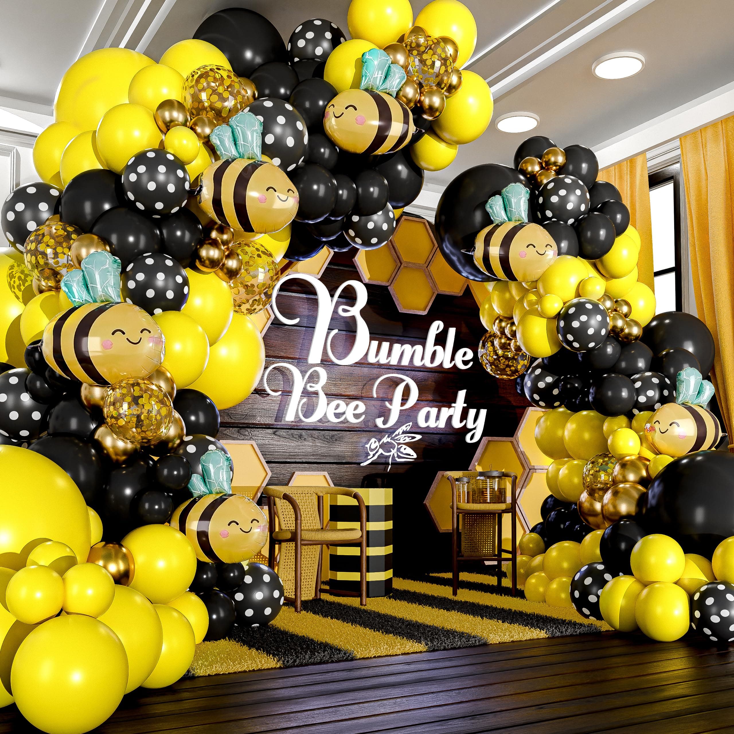 ALL-IN-1 Bee Balloons Arch & Garland Kit – Yellow and Black Balloons for Bumble Bee Party – What Will It Bee Gender Reveal, Honey Bee Baby Shower, Bee Birthday Party Decorations & Supplies