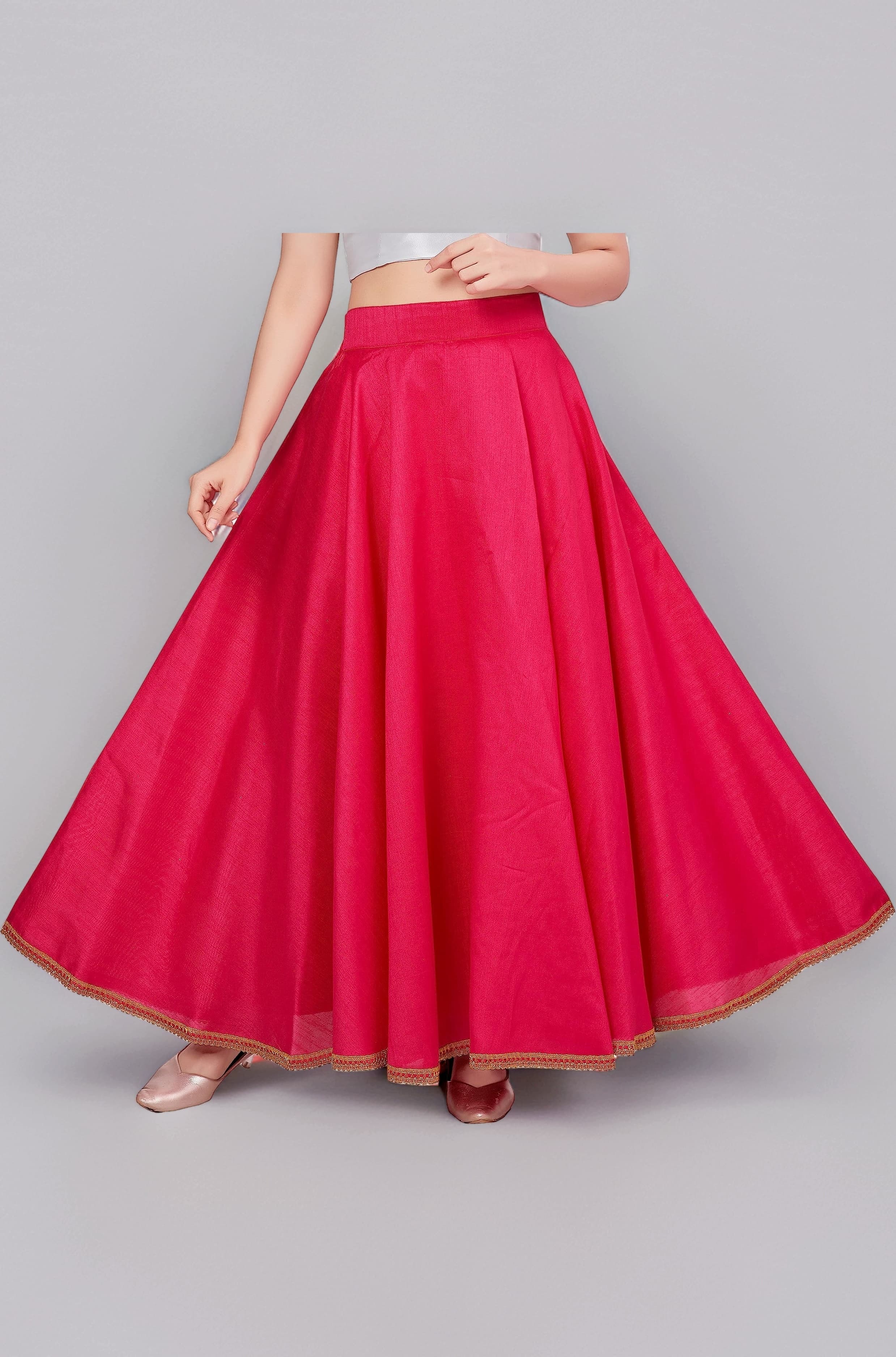 Women's Poly Silk Skirt/Lehenga With 8 Meters Maxi Flare (Double Ghera)