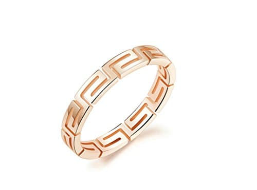Jasmineees Jewellery Stainless Steel Womens Ring Round Shape Hollow Great Wall Pattern Anniversary Engagement Wedding Band Ring for Womens Ladies Rose Gold Size R 1/2