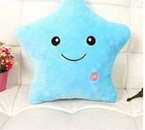 Kemont Colorful Star Shape Pillow Cute Decorative Dolls Glow LED Luminous Light Pillow cusion Cushion Cosy Soft Relax Gift (Blue)
