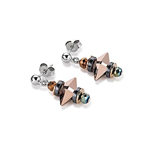 COEUR DE LION Brown-Olive Swarovski Crystal with Hematite Double Spike Stud Earrings 4842/21-1109