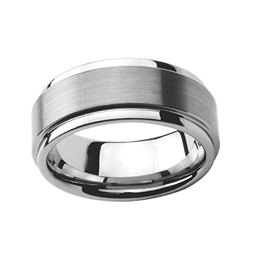 Sj Fashion Men's Tungsten 8mm Polished Beveled Edge Matte Brushed Finish Center Ring