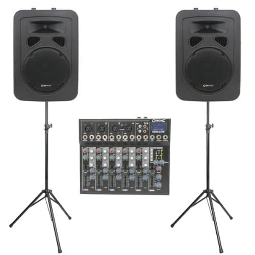2 x 200W Portable Hall PA System with Mixer and Stands