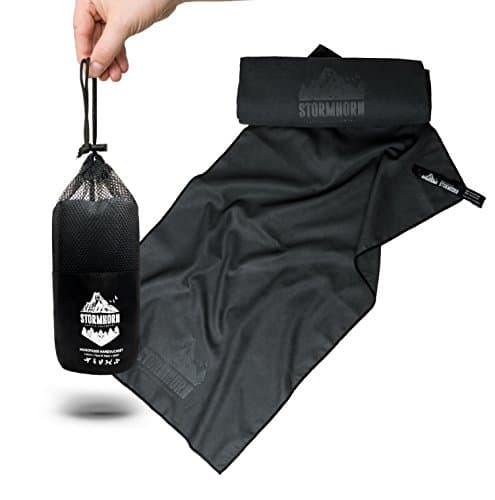 Micro Fibre Towel Set Pack of 2 x 140x70 70 x 40 – Zipper & Clasp Closure Pocket Fast Dry Ultra Light Gym, Travel and Home Sturmgrau – Quality Storm Horn