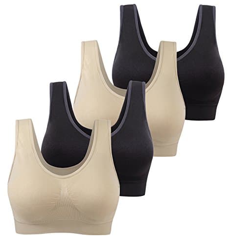 4 Pack Womens Plus Size Padded Wirefree Sleep Bra 3X-Large Black Nude