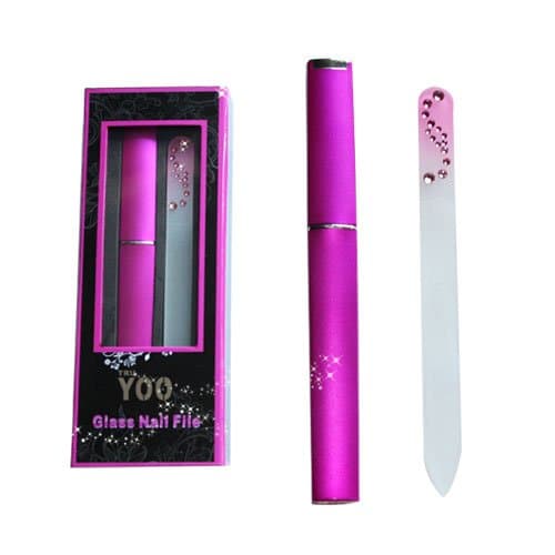 TRUYOO Crystal Glass Nail File Manicure Pedicure Art Files Pink with Hard Case - Pink Rose