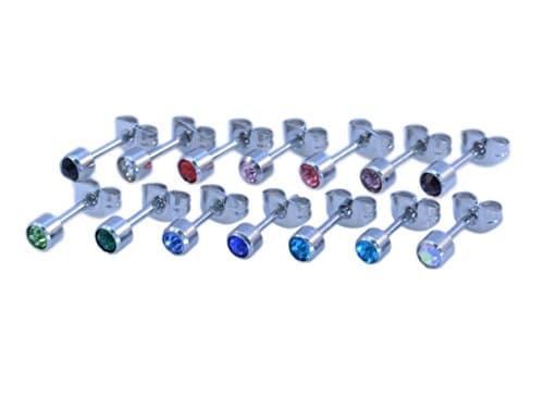 Surgical Steel CRYSTAL EAR STUDS, Earrings, Various Colours (Pair Of)
