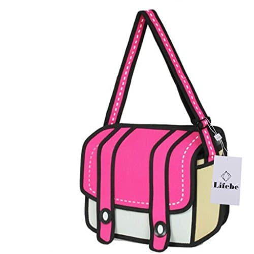 Lifebe BG Fashion 3D Jump Style 2D Drawing From Cartoon Paper Bag Comic Messenger Bag (Pink)