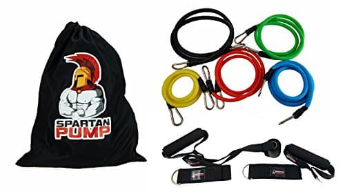 Resistance Bands Set | Exercise Bands (11-Piece Set) Light, Medium & Heavy Strength and Speed Training | Spartan Pump Home Fitness & Workout Equipment | Men and Women | Exercise Chart