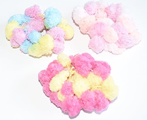 Crochet Pattern colourful cotton balls Hair Scrunchies(set of 3), cute and cool, fashionable and trendy(pom pom moko moko style fluffy scrunchies) , medium size