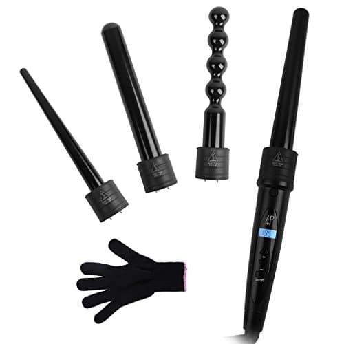 4 in 1 Ionic Quick Heating Fashion Hair Styling Curling Iron - EU Plug Socket Professional Ceramic Plate, S Shape for Wave Effect, LCD Screen Hairdressing Tool