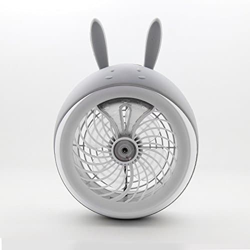 Jinberry 7"(18cm) Multifunctional Animal USB Rechargeable Mini Desk Humidifier Fan / Portable Foldable Humidifier Fan for Office or Home (Angle Adjustable), Cooling Quiet Electric Table Personal Misting Fan - Grey Bunny