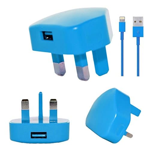 Iphone 5 Iphone 5s Iphone 5c Iphone 6 & Iphone 6 Plus Complete Charger with iSO 8 USB Cable and Plug (Blue)