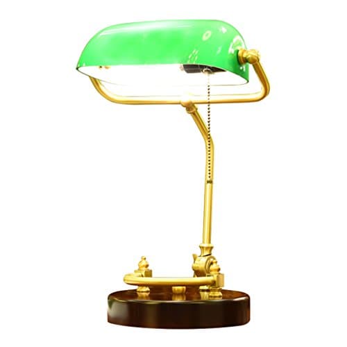 AJZGF Nordic creative lamp Classic Antique Banker Desk Lamp with Wooden Base and Green Glass E27 Table lamp