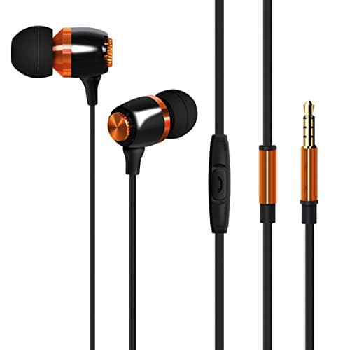 In-ear Earphones Headphones Earpods with Noise Isolating and Heavy Deep Bass , 3.5mm Stereo Headsets with Mic for Samsung, HTC, iPhone, iPad, iPod, MP3 Players, Nokia, Nexus, BlackBerry (Orange&Black)