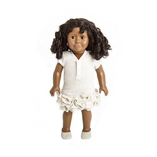 Doll 10 - 18 Inch Doll by Treasured Dolls, With dark skin and short black tightly curled hair and beautiful brown eyes