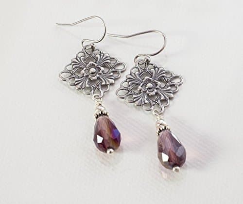 Tudor Drop Earrings with Czech Rose Crystal Beads