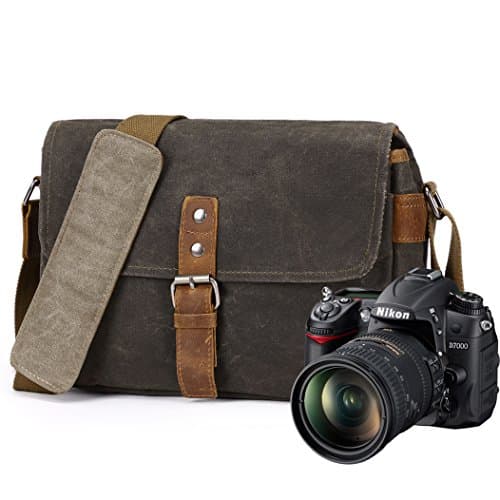 Portable Waterproof Profession Canvas DSLR Digital Camera Bag Casual Shoulder Messenger Bag Travel Photography Bag with Insert & iPad Magazine Pocket for Sony Canon Nikon