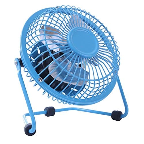 Jinberry 4" USB Mini Metal Desk Fan for Office or Home (Angle Adjustable), Cooling Quiet Electric Table Fan for PC / Laptop - Blue