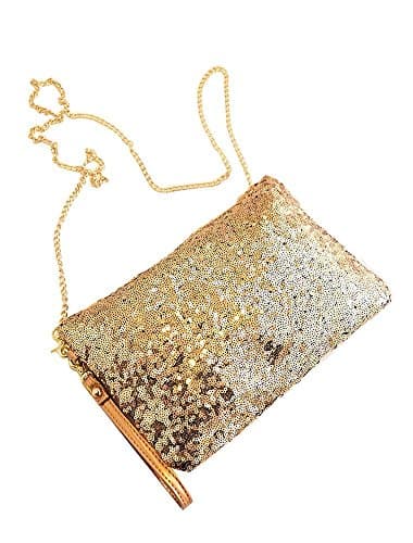 Genonaute Sequined Envelope Party Evening Purse Clutch Shoulder Messenger Bag Handbag(Golden)