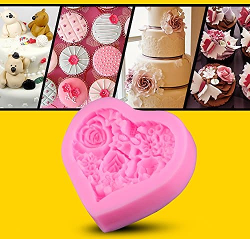 Heart Shape Rose Flower Silicone Mould Fondant Icing Cake Cupcake Topper Mold
