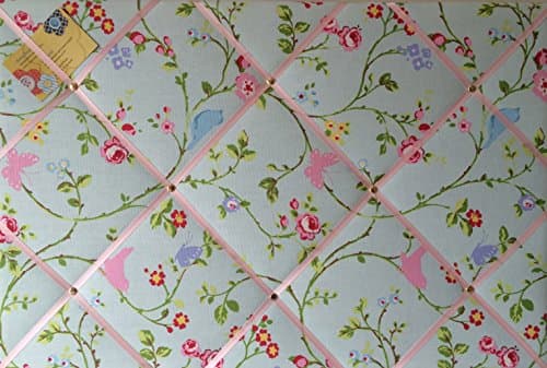 Rosey Rose Large 60x40cm Clarke & Clarke Seafoam Bird Trail Hand Crafted Fabric Notice/Pin/Memo/Memory Board