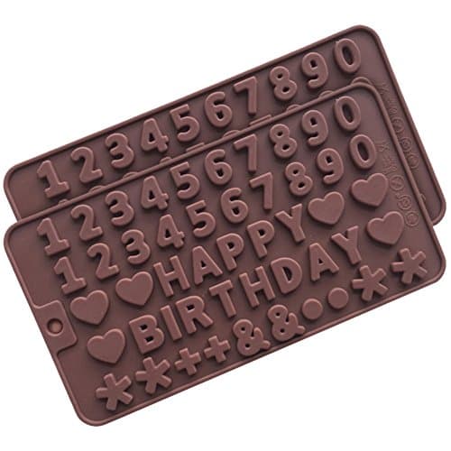 Homeyou 2 Pack Silicone Chocolate Mould Bakeware Number Happy Birthday Cake Mold Tool Cake Tins Cookie Cutters