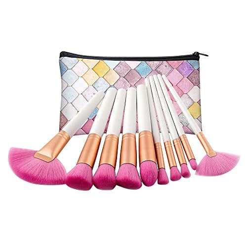 Efforty 10pcs Makeup Brushes Set Soft Bristles Face Foundation Beauty Tools Wooden Handle Blush Concealer Contouring Make Up Kit (White)