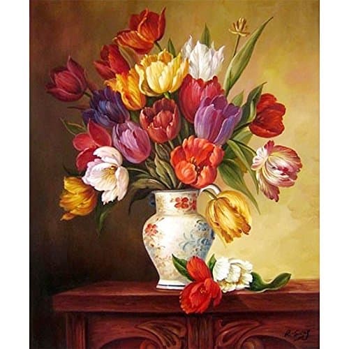 5D Diamond Painting, EHUPLUE Embroidered Flowers DIY Paint Retro Style Flowers Full Square Diamond Painting Embroidery DIY Paint-By-Diamond Kit Home Wall Decor