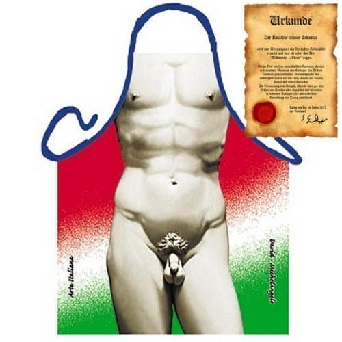 Tivio Shirt Grill and Fun Printed Apron: David Michelangelo with Free Certificate Size One Size fits Most