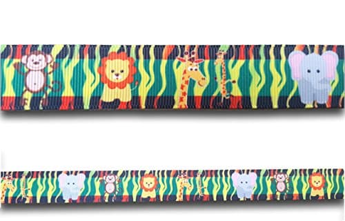 Crystal Charmz 1 Yard (0.91 metre) Jungle Scene with Monkey Lion Giraffe Elephant Grosgrain Ribbon 22mm Wide, Ideal for Craft Projects, Cakes Scrapbooking, DIY Hair Bows, Present Wrapping etc.