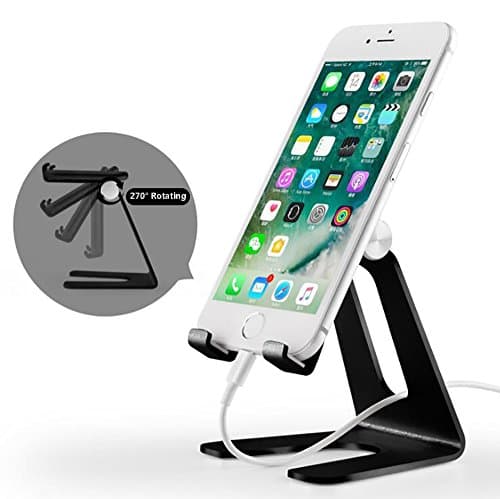 Tablet Stand, Koviti 270° Rotatable Aluminum Alloy Smartphone Tablet Desktop Holder Cradle,with Portable Adjustable Charging Dock for iPad Pro 9.7/10.5/iPad Air/Air 2, iPhone 7 Plus, 6S Plus,8, X,Samsung and More(Black)