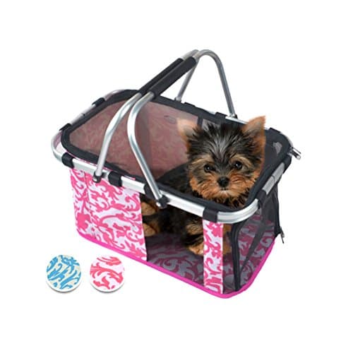 YINGMAN Small Fold Flat Fabric Puppy Cat Dog Carrier Basket Oxford Cloth Breathable Travel Tote Purse 33 x 20 x 23cm (Pink)