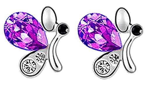 SCORPIUS GIFTS Crystal Zircon Jewel Butterfly Stud Earrings In FREE Organza Gift Bag! - (PURPLE)